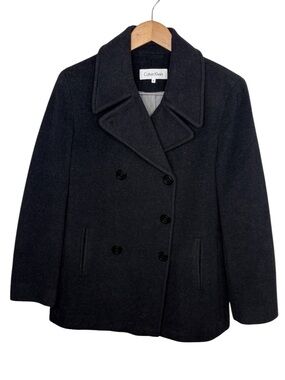 Calvin Klein Black Wool Cashmere Pea Coat Women Size 8